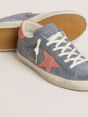 Golden Goose Women's Super Star in blue nubuck with pink suede star and heel tab
