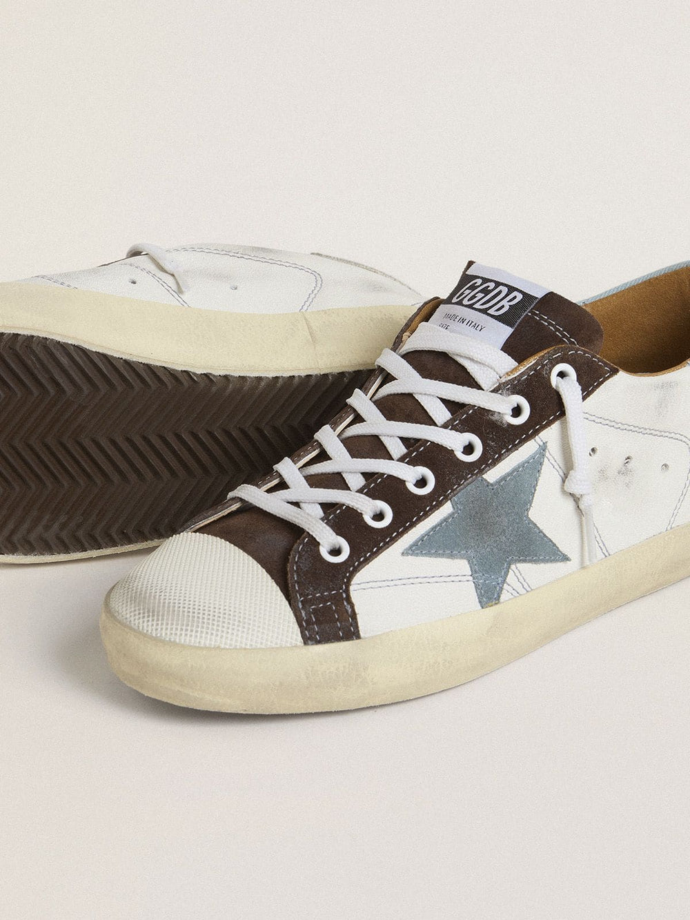 Golden Goose Women’s LTD Super-Star with light blue suede star and light blue canvas heel tab