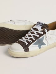 Golden Goose Women’s LTD Super-Star with light blue suede star and light blue canvas heel tab