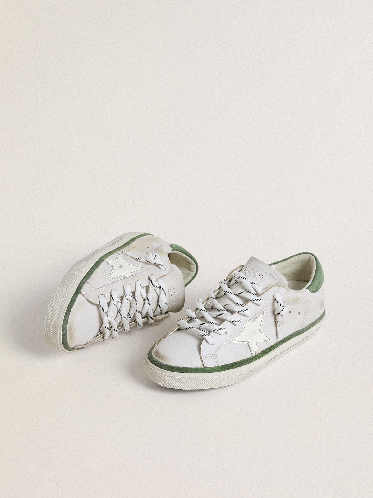 Golden Goose Women's Super-Star LTD with white leather star and green suede heel tab