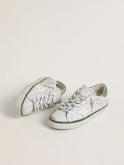 Golden Goose Women's Super-Star LTD with white leather star and green suede heel tab