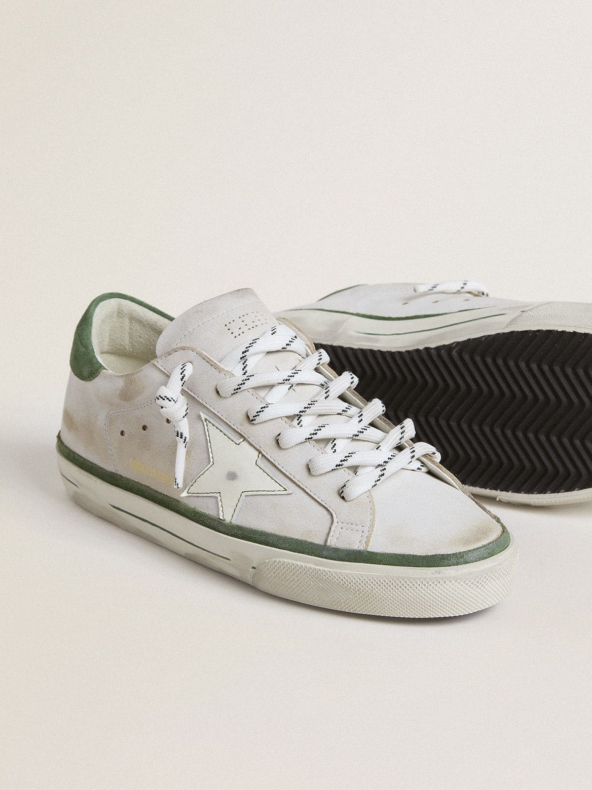 Golden Goose Women's Super-Star LTD with white leather star and green suede heel tab