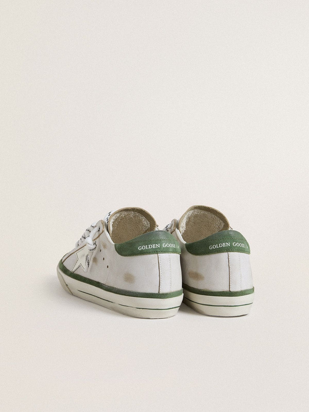 Golden Goose Women's Super-Star LTD with white leather star and green suede heel tab