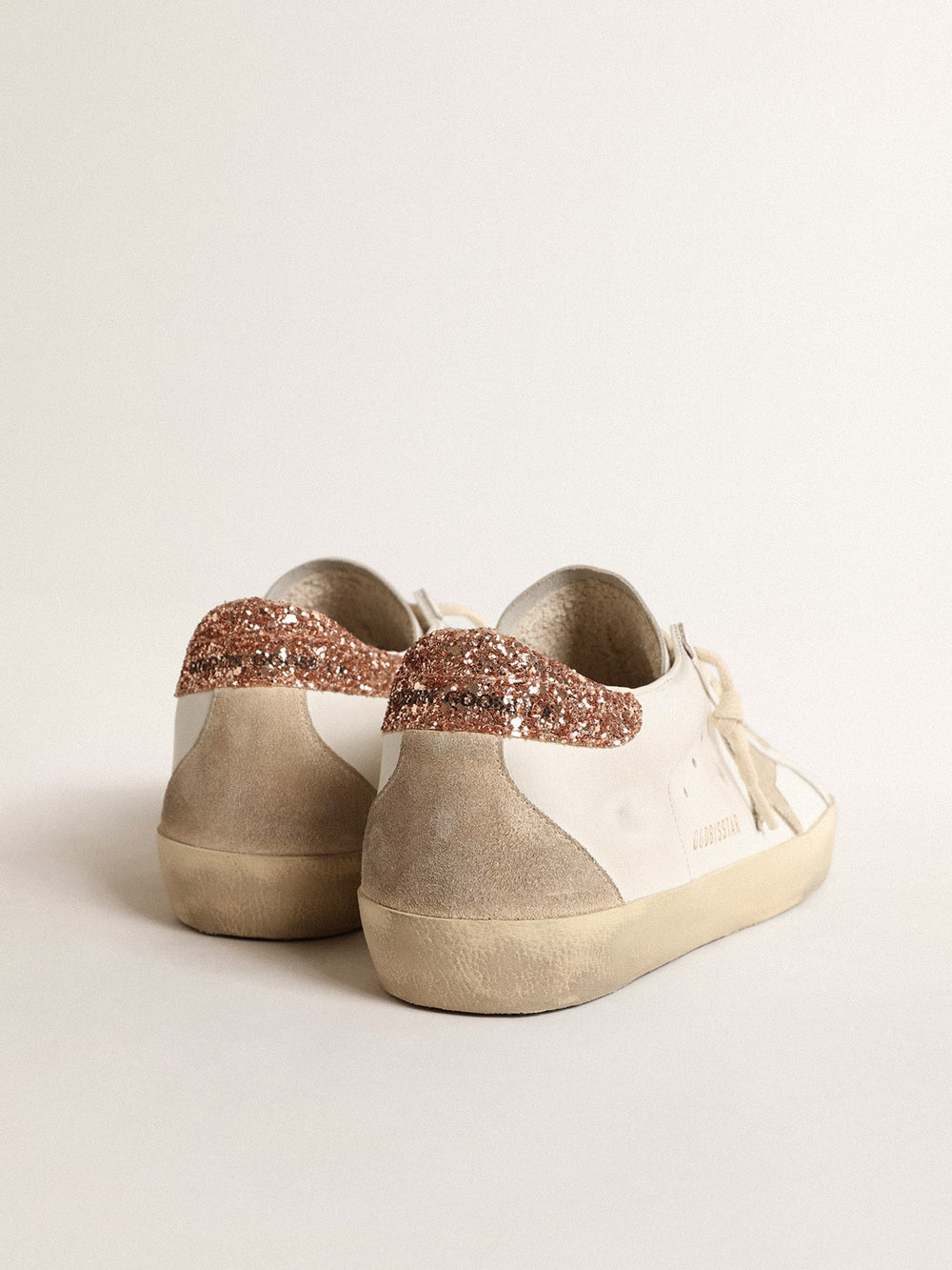Golden Goose Women's Super-Star with a suede star and peach-pink glitter heel tab
