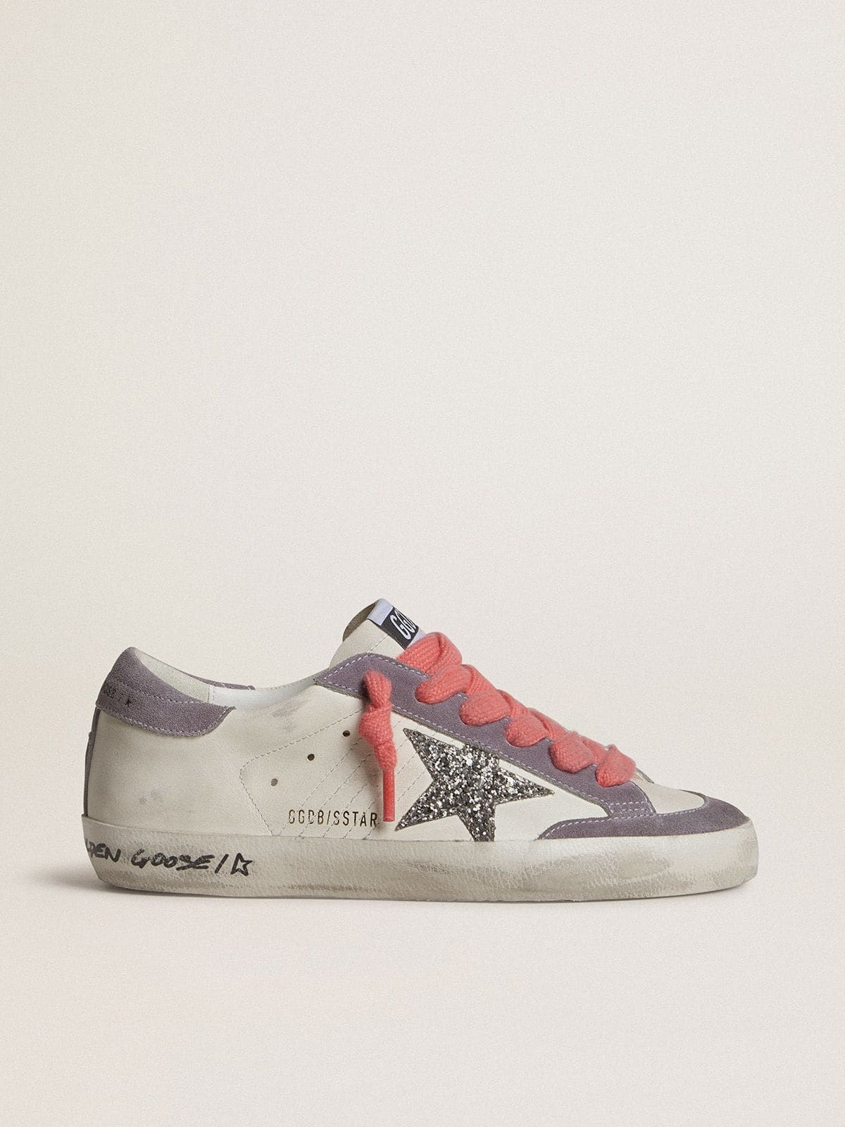 Golden Goose Women's Super-Star with silver glitter star and lilac suede heel tab