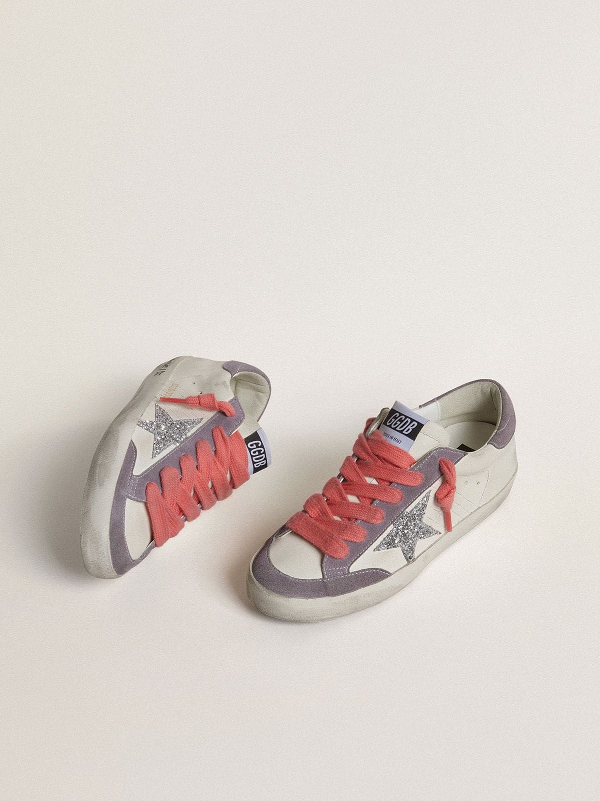 Golden Goose Women's Super-Star with silver glitter star and lilac suede heel tab