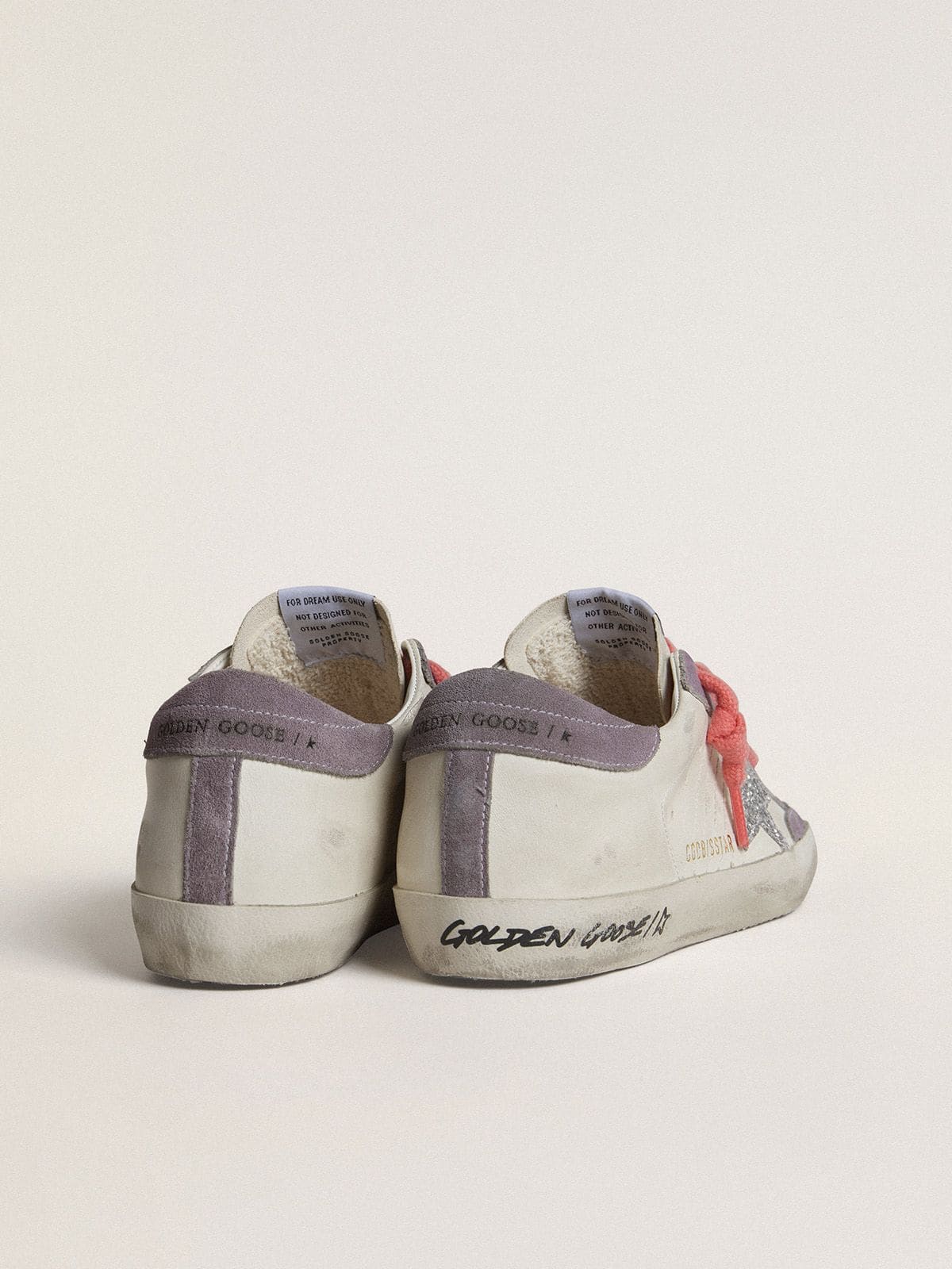 Golden Goose Women's Super-Star with silver glitter star and lilac suede heel tab