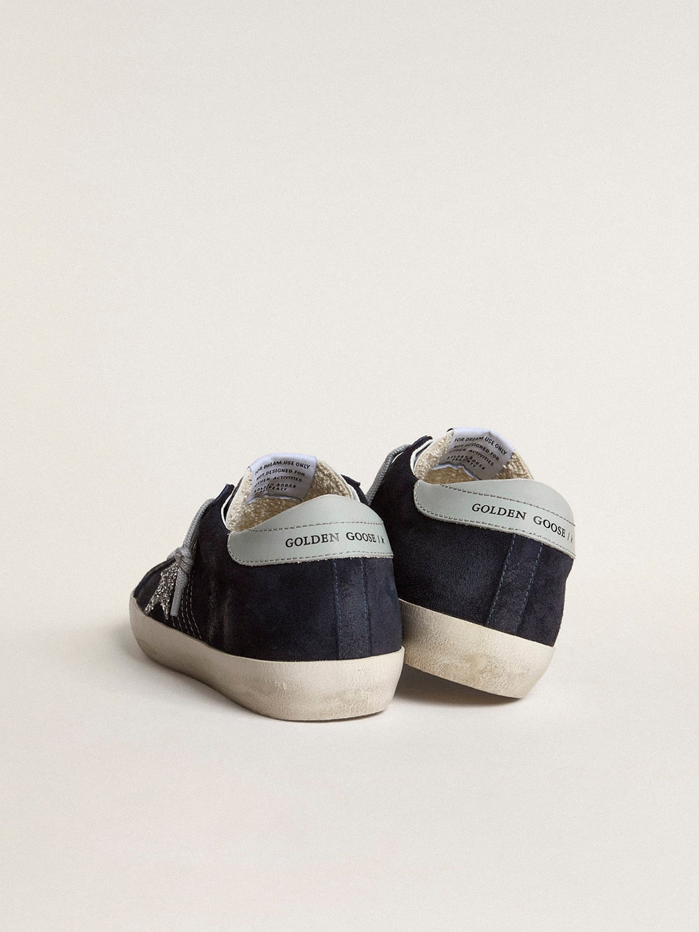Golden Goose Women’s Super-Star in blue suede with silver glitter star and leather heel tab
