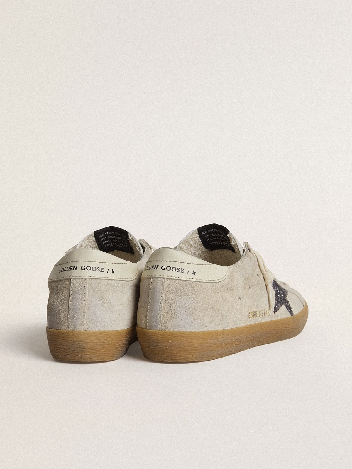 Golden Goose Women's Super-Star in ice-gray suede with silver glitter star and leather heel tab