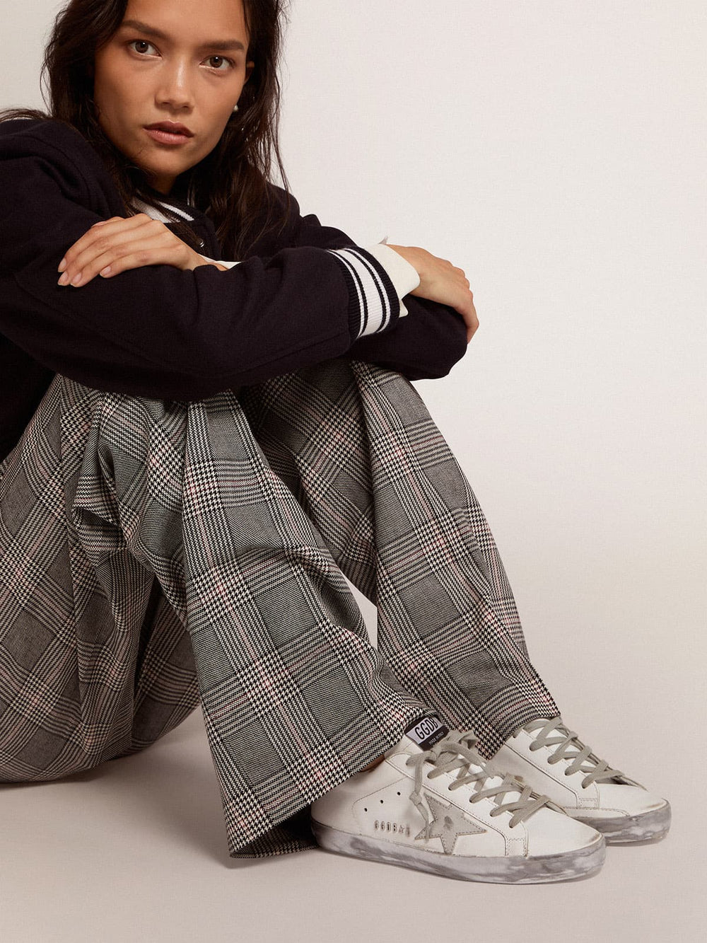 Golden Goose Women's Super-Star with silver sparkle foxing and metal stud lettering