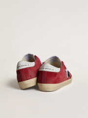Golden Goose Women’s Super-Star in red suede with glitter star and white heel tab
