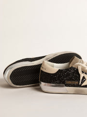 Golden Goose Super-Star in black glitter with cream star and suede inserts