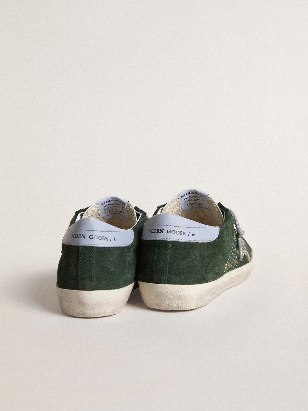 Golden Goose Women's Super-Star in green suede, silver glitter star and leather heel tab