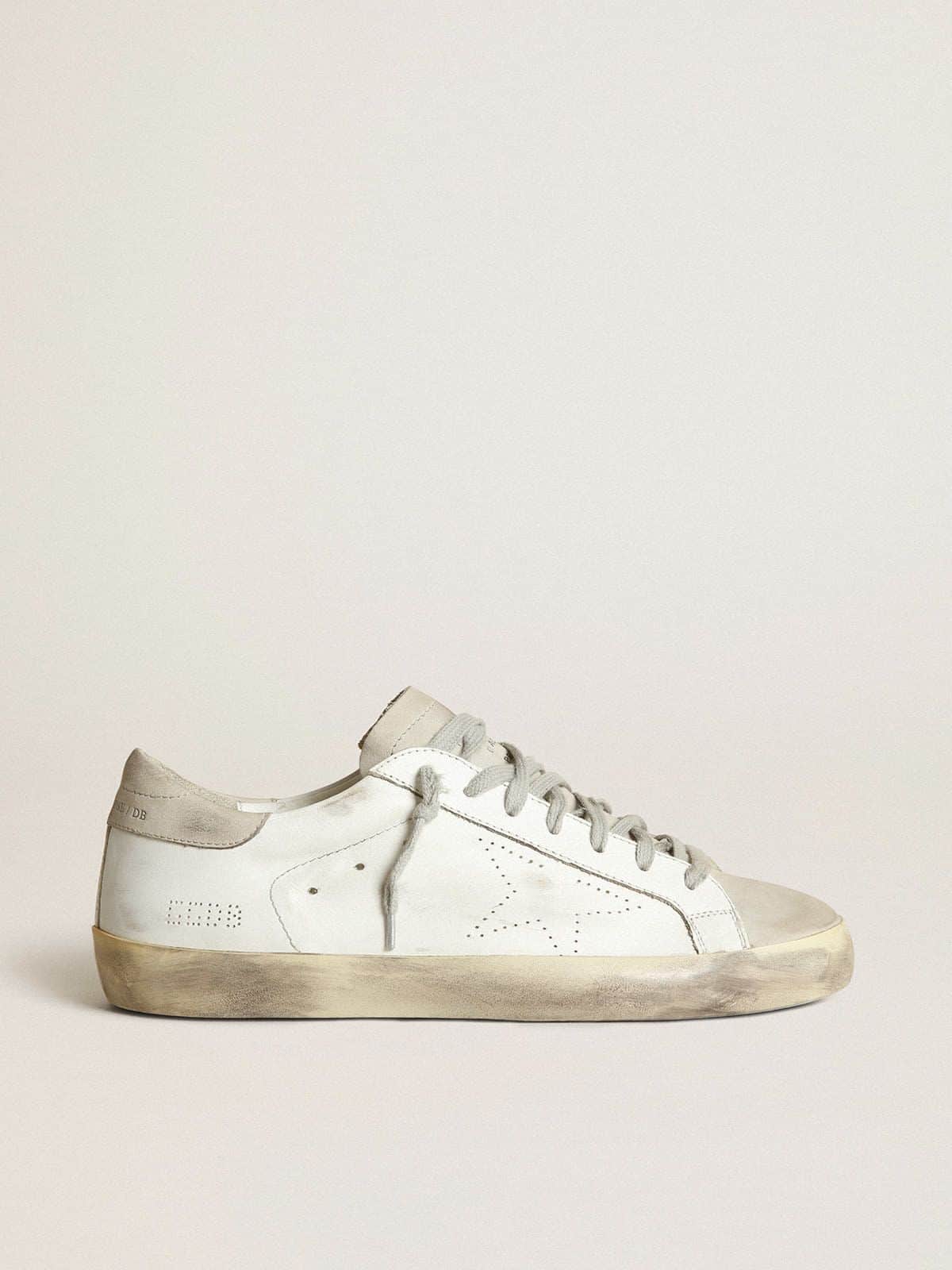 Golden Goose Women's Super-Star in white leather with perforated star and beige nubuck heel tab