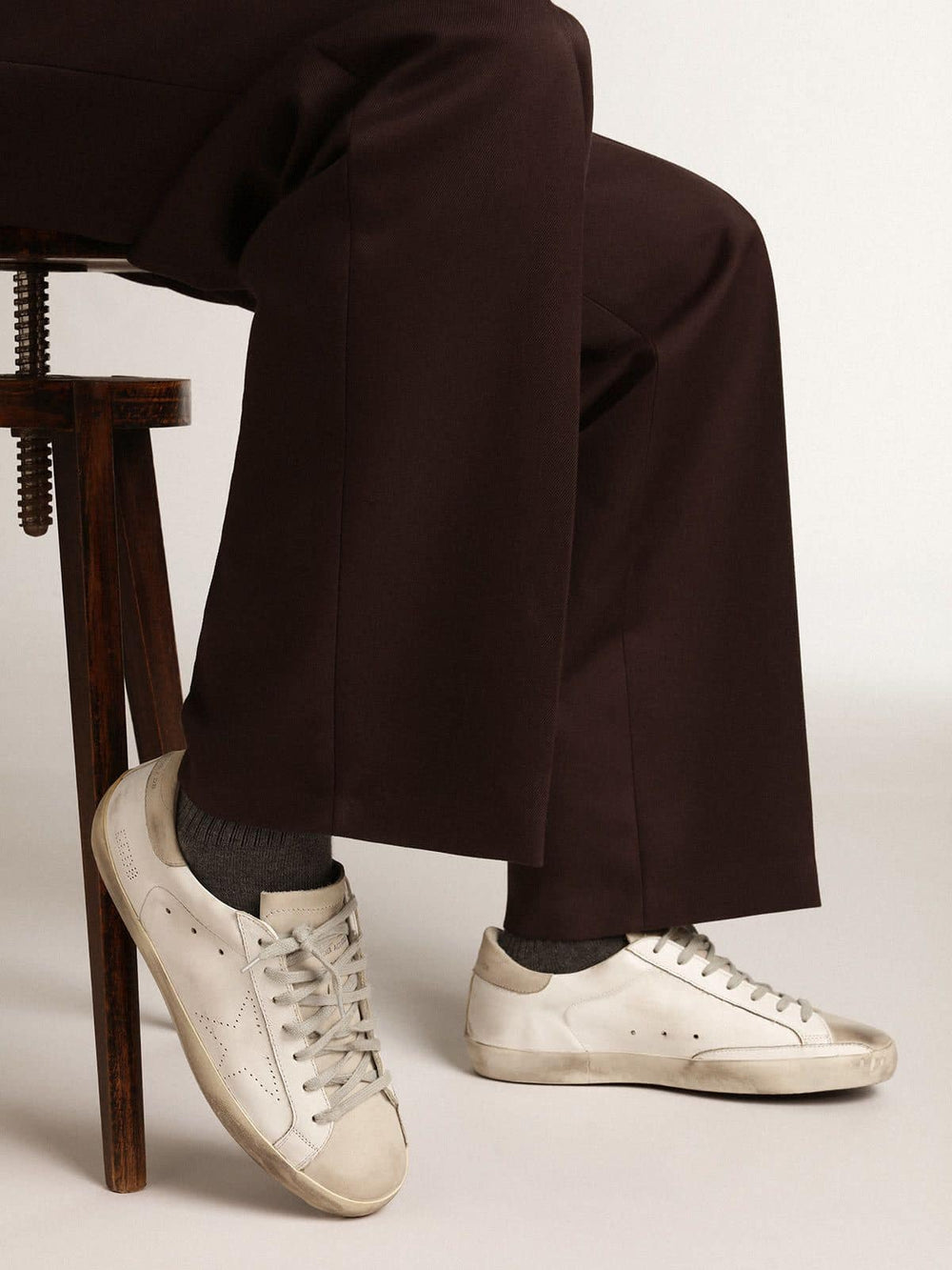 Golden Goose Women's Super-Star in white leather with perforated star and beige nubuck heel tab