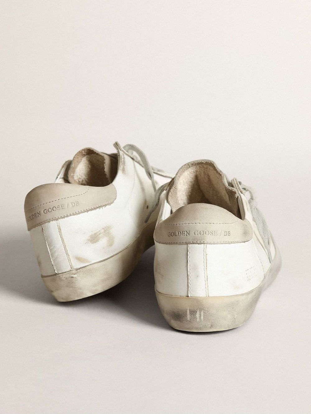 Golden Goose Women's Super-Star in white leather with perforated star and beige nubuck heel tab