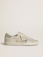 Golden Goose Women's Super-Star  in ivory nappa leather with platinum glitter star and heel tab
