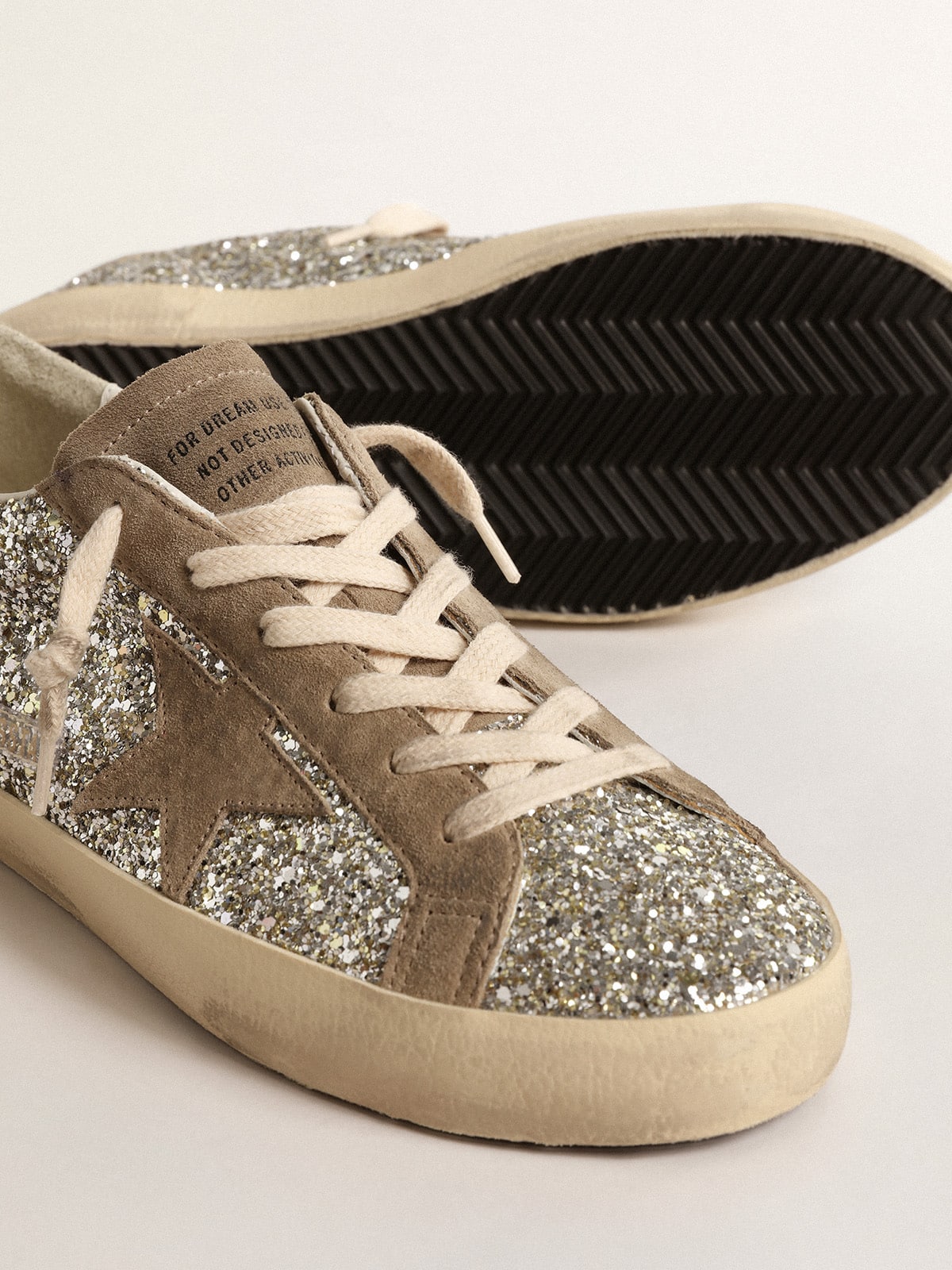 Golden Goose Women's Super-Star in platinum glitter with dove-gray suede star