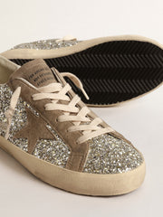 Golden Goose Women's Super-Star in platinum glitter with dove-gray suede star