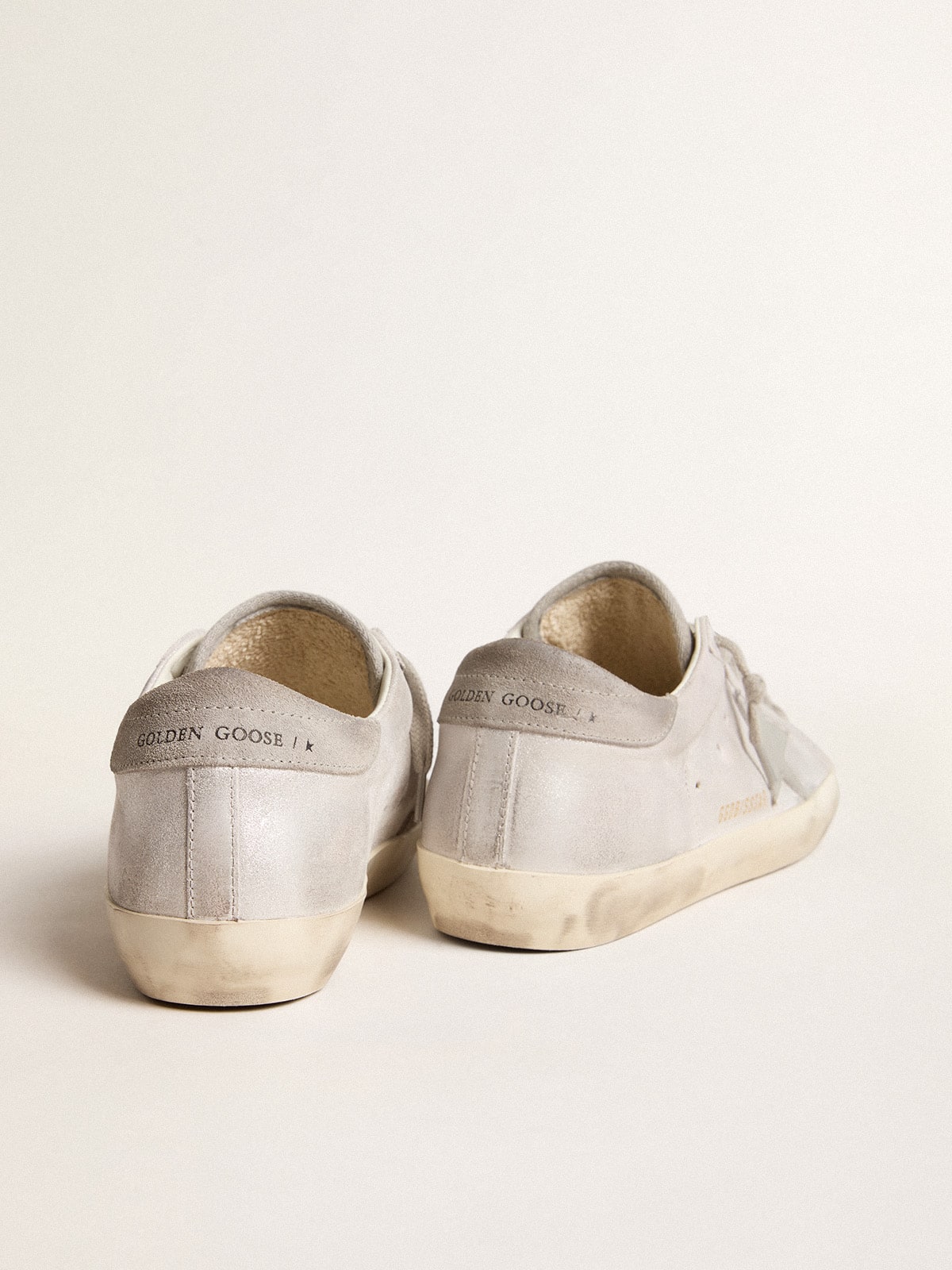 Golden Goose Super-Star sneakers in gray-white glitter-effect leather with leather star
