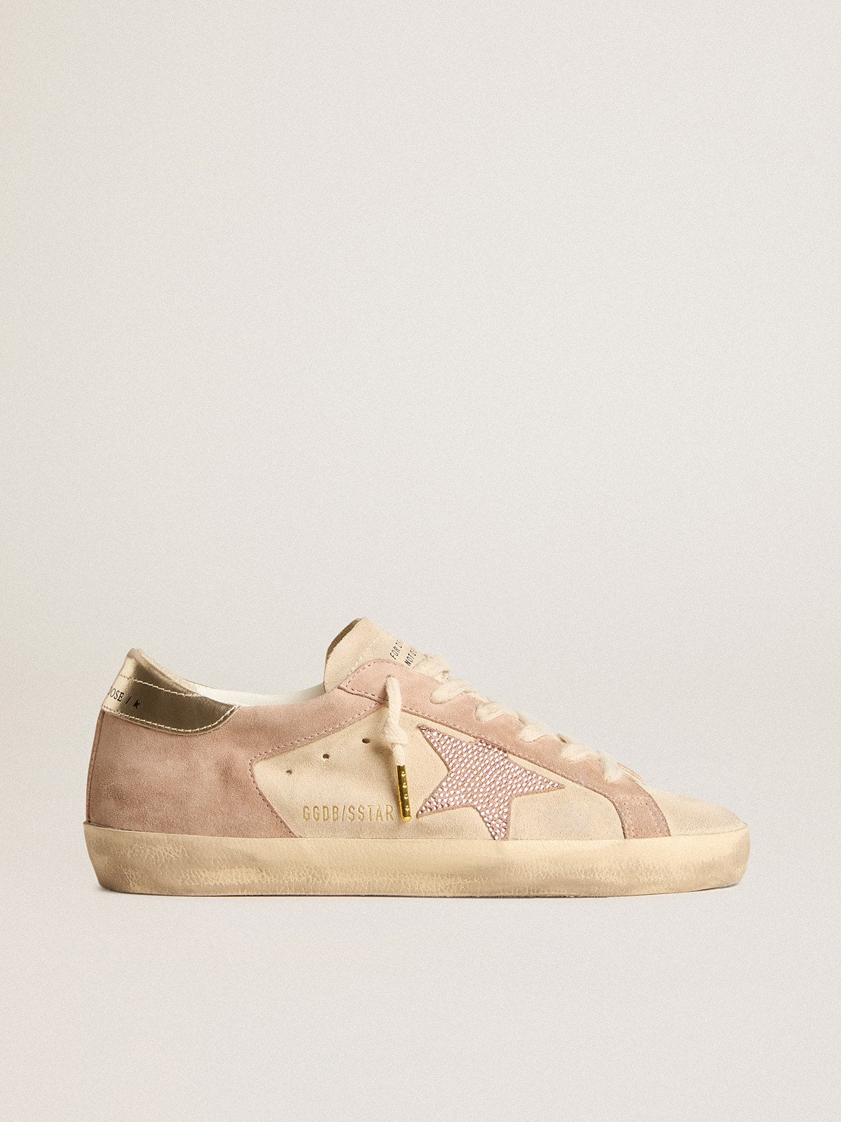 Golden Goose Woman's Super-Star in pale pink suede with suede star and platinum heel tab