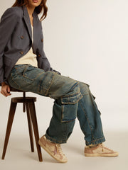 Golden Goose Woman's Super-Star in pale pink suede with suede star and platinum heel tab