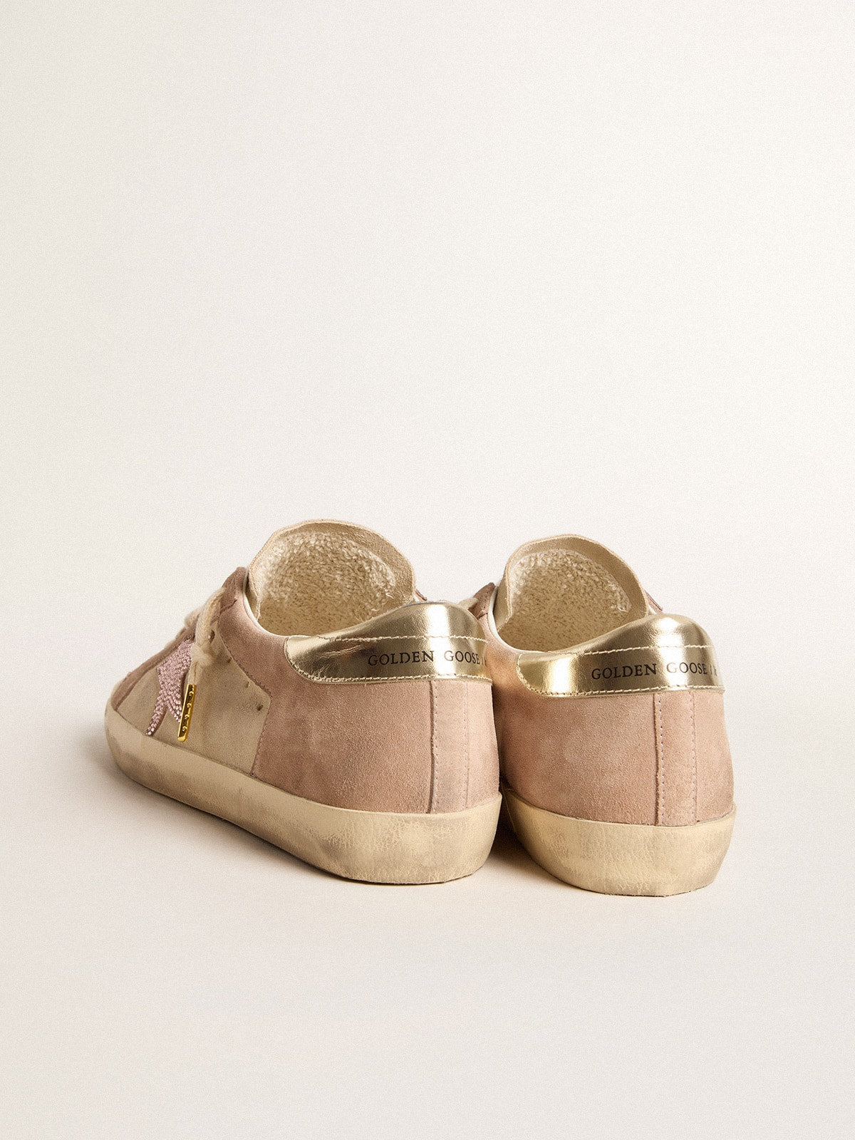 Golden Goose Woman's Super-Star in pale pink suede with suede star and platinum heel tab
