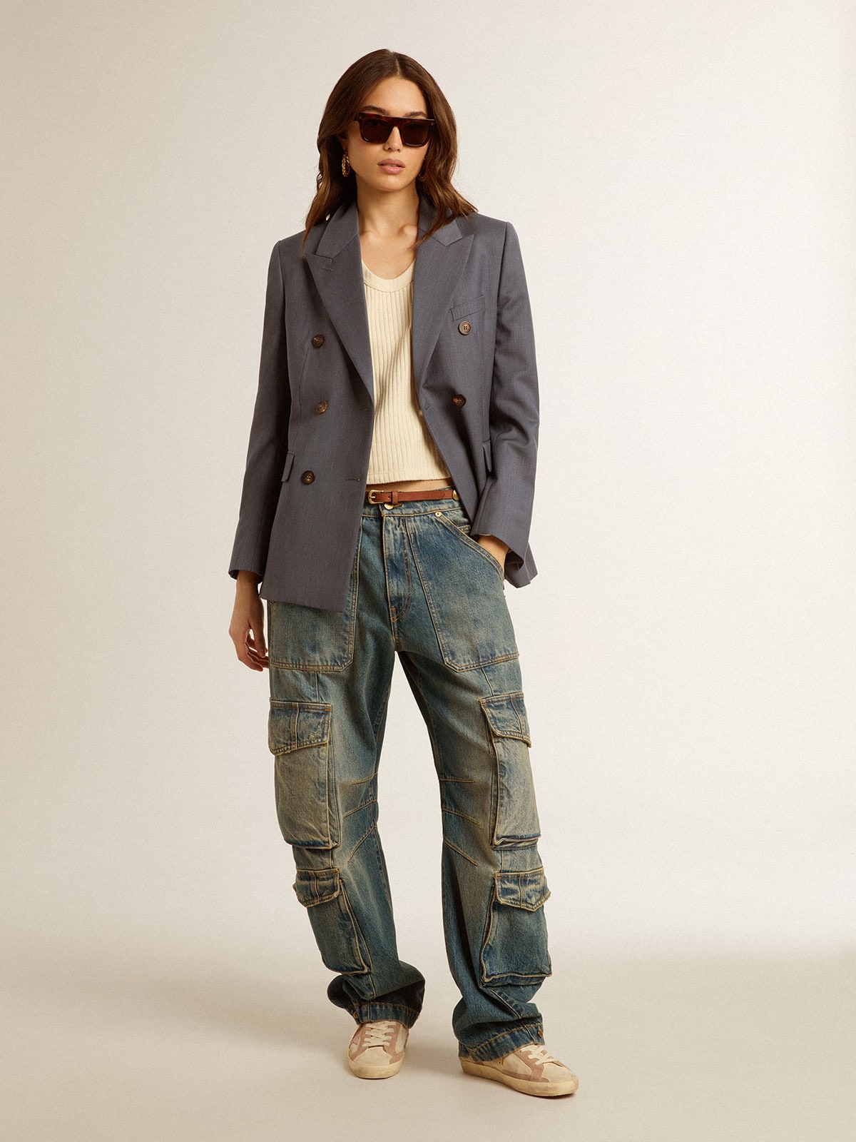 Golden Goose Woman's Super-Star in pale pink suede with suede star and platinum heel tab