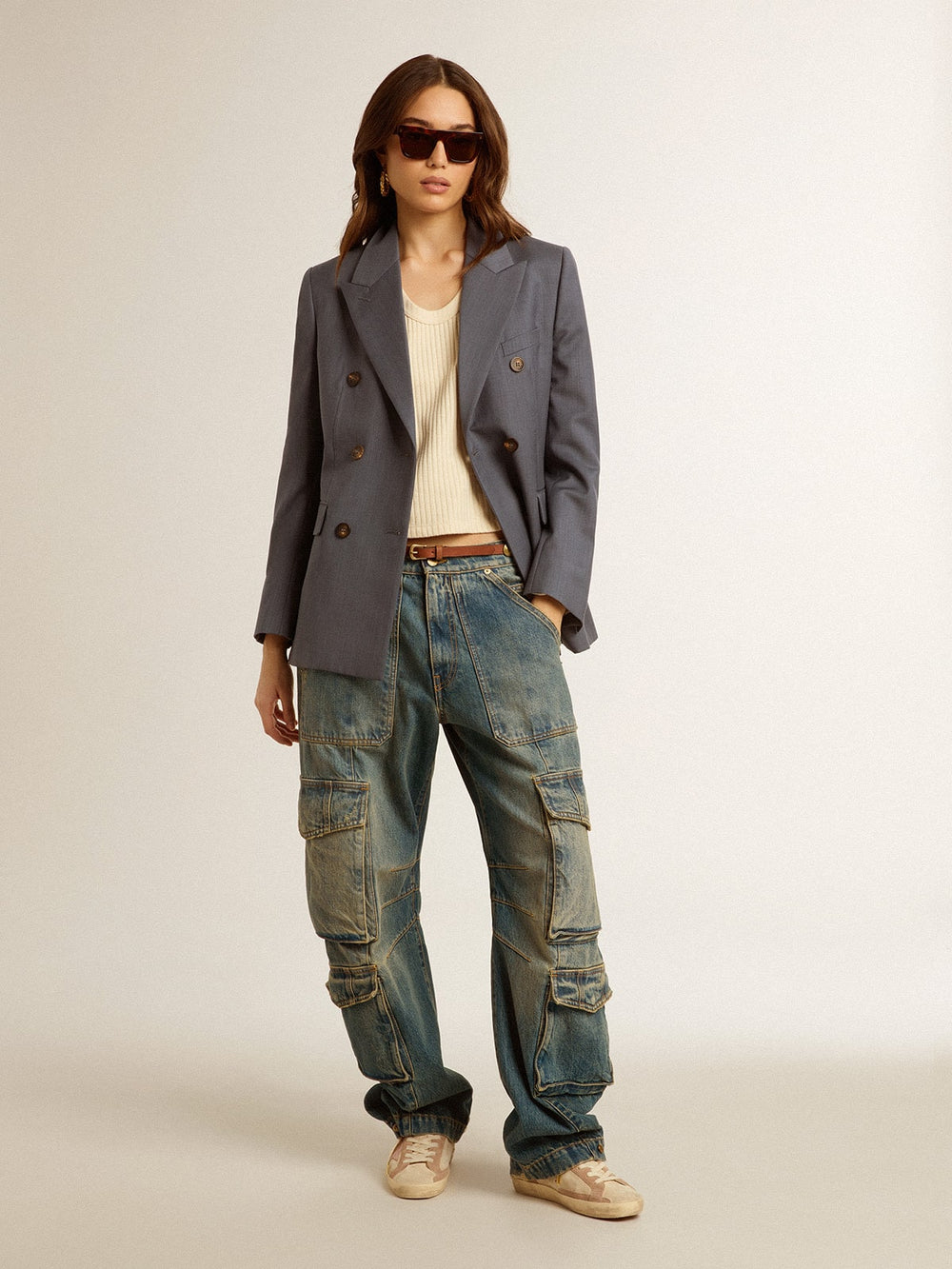 Golden Goose Woman's Super-Star in pale pink suede with suede star and platinum heel tab