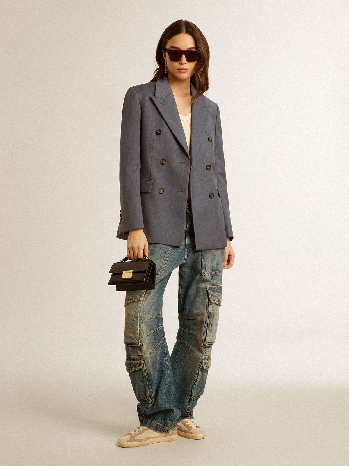 Golden Goose Woman's Super-Star in pale pink suede with suede star and platinum heel tab