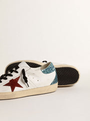Golden Goose Women’s Super-Star with burgundy suede star and light blue glitter heel tab