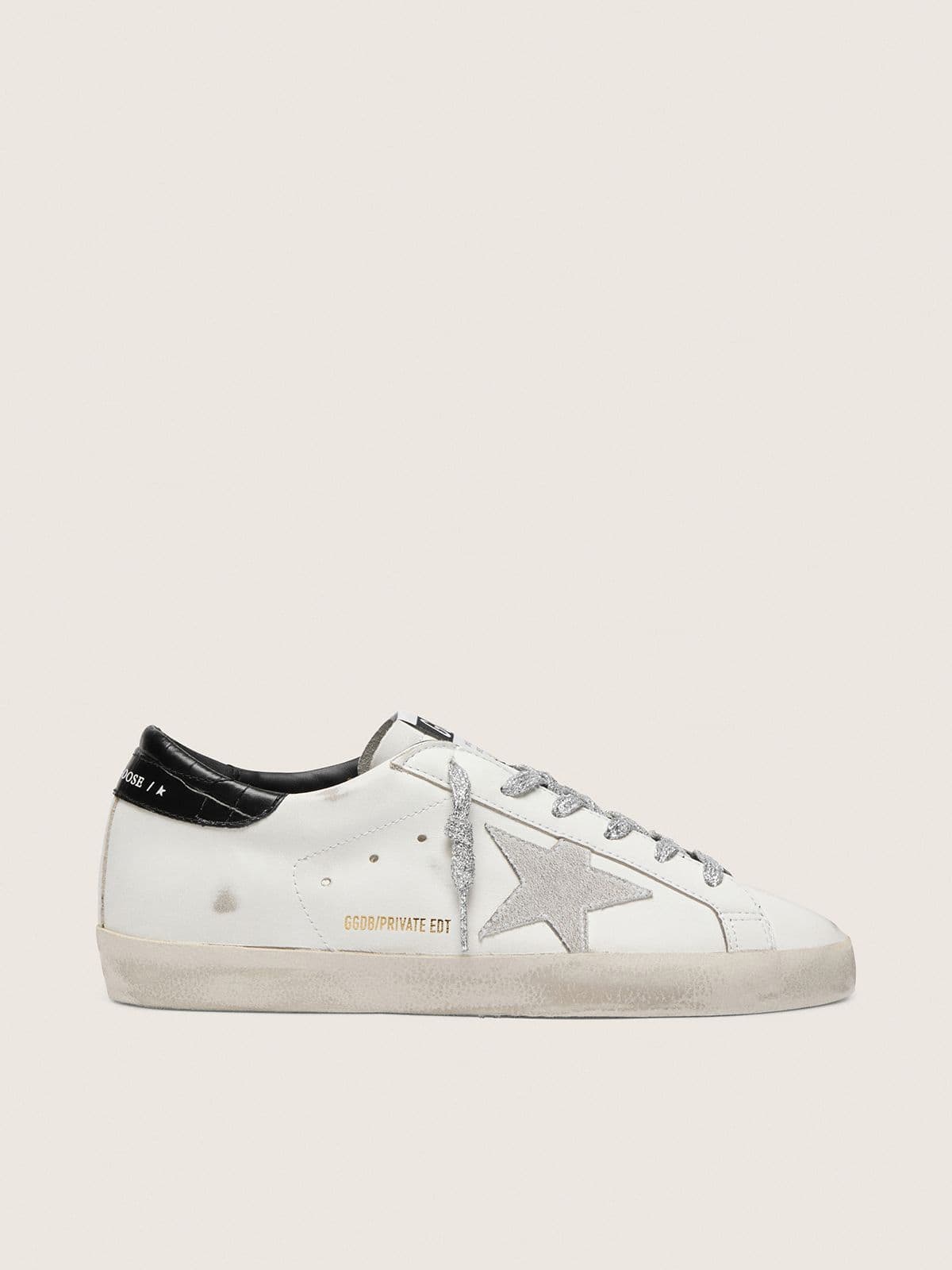 Golden Goose Women's Super-Star with white suede star and black croc-print leather heel tab