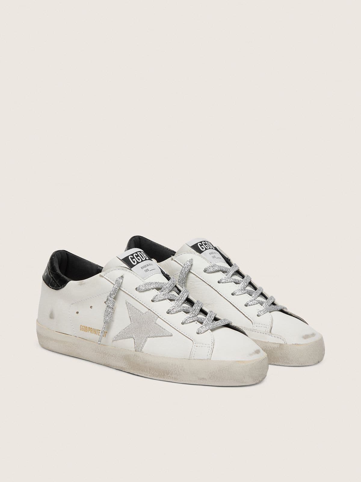 Golden Goose Women's Super-Star with white suede star and black croc-print leather heel tab