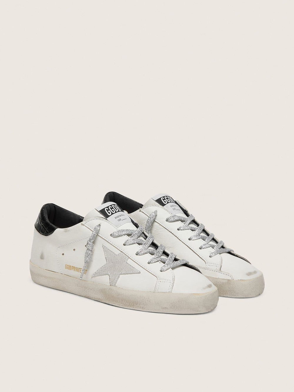 Golden Goose Women's Super-Star with white suede star and black croc-print leather heel tab