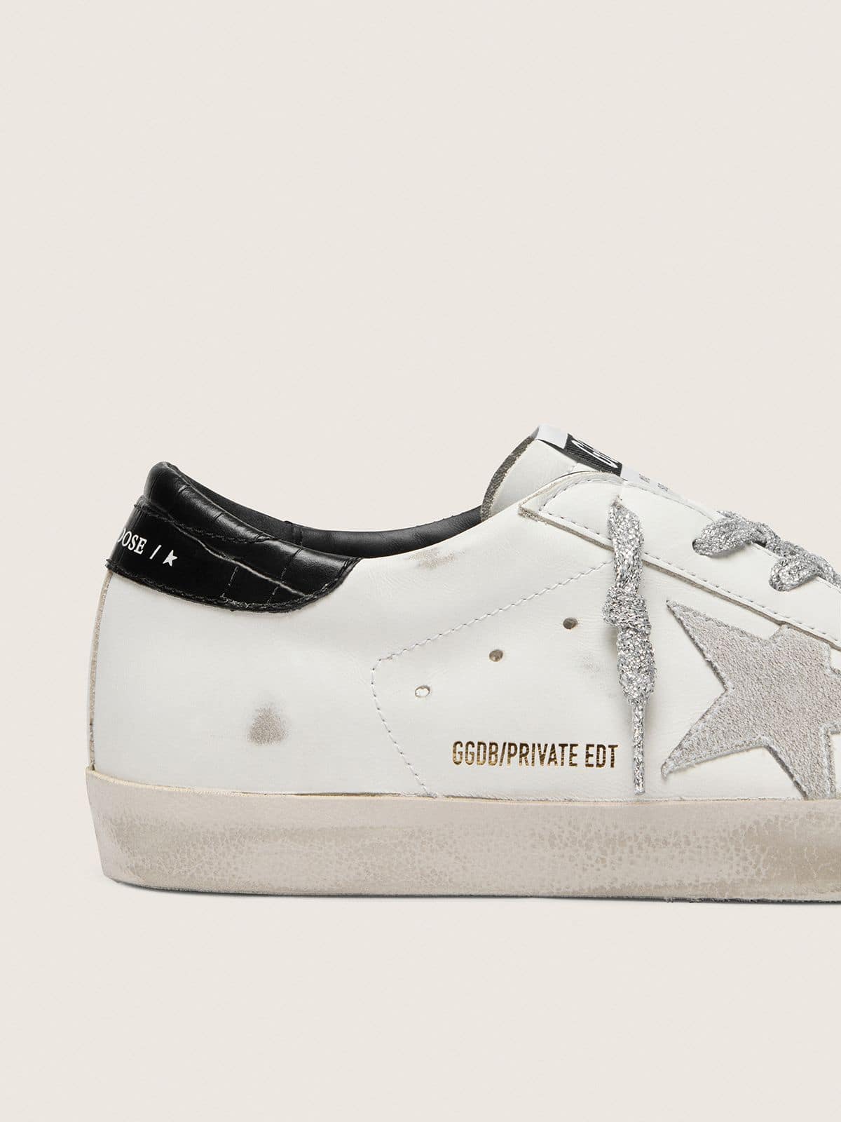 Golden Goose Women's Super-Star with white suede star and black croc-print leather heel tab
