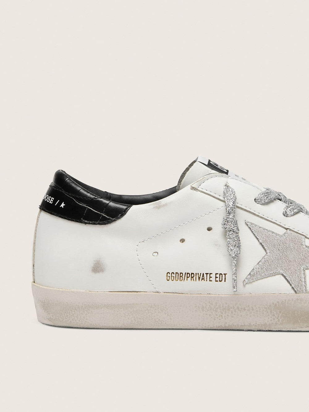 Golden Goose Women's Super-Star with white suede star and black croc-print leather heel tab