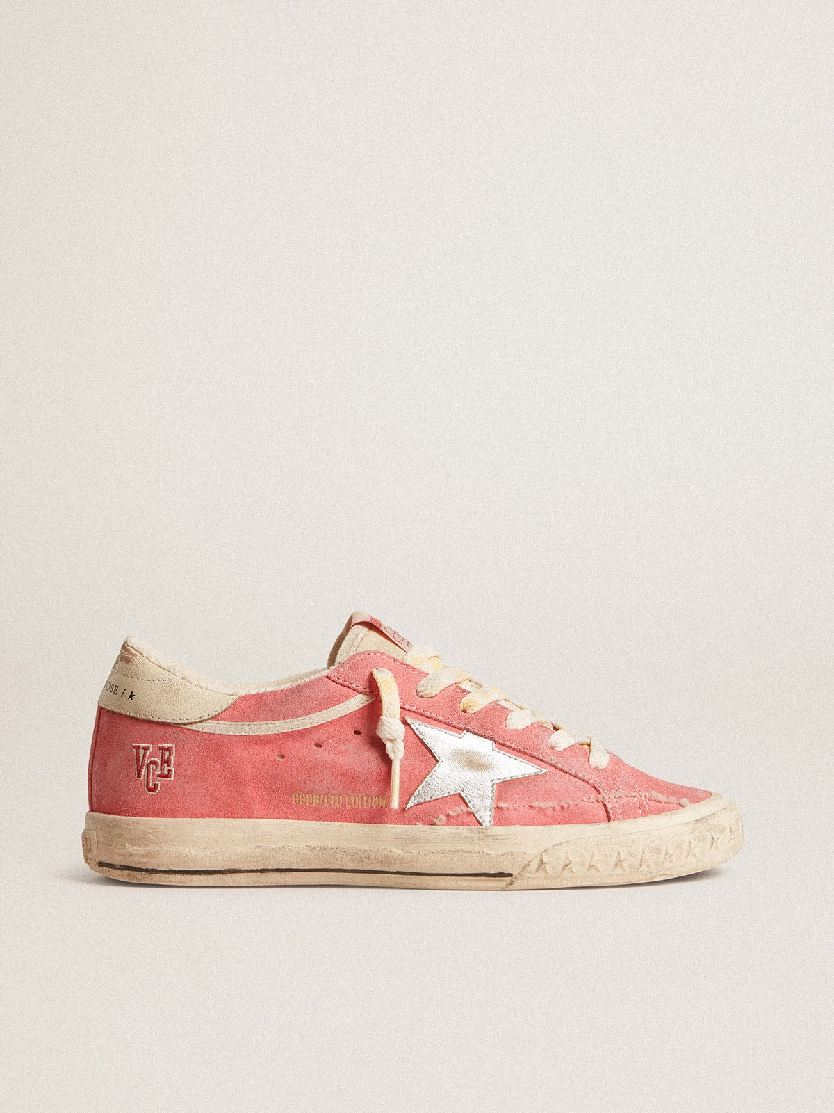 Golden Goose Women's Super-Star LTD in red suede with silver star and leather heel tab