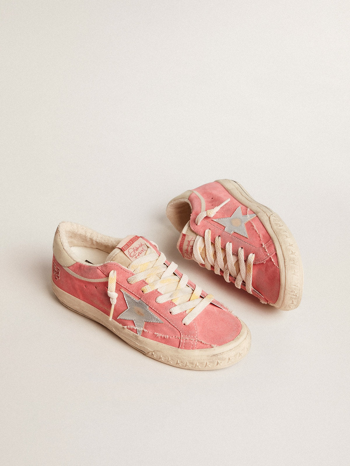 Golden Goose Women's Super-Star LTD in red suede with silver star and leather heel tab