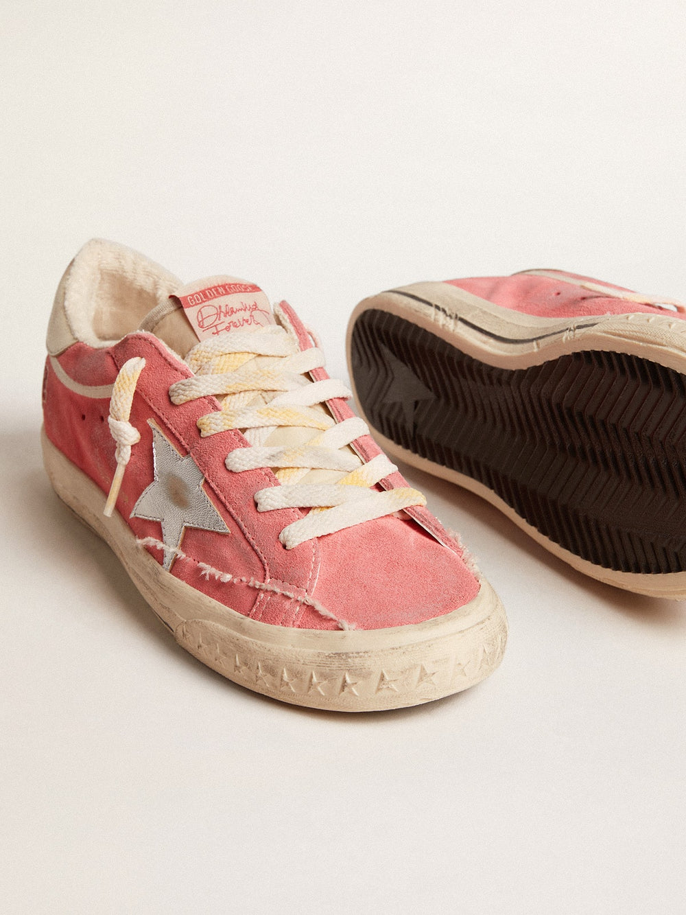Golden Goose Women's Super-Star LTD in red suede with silver star and leather heel tab