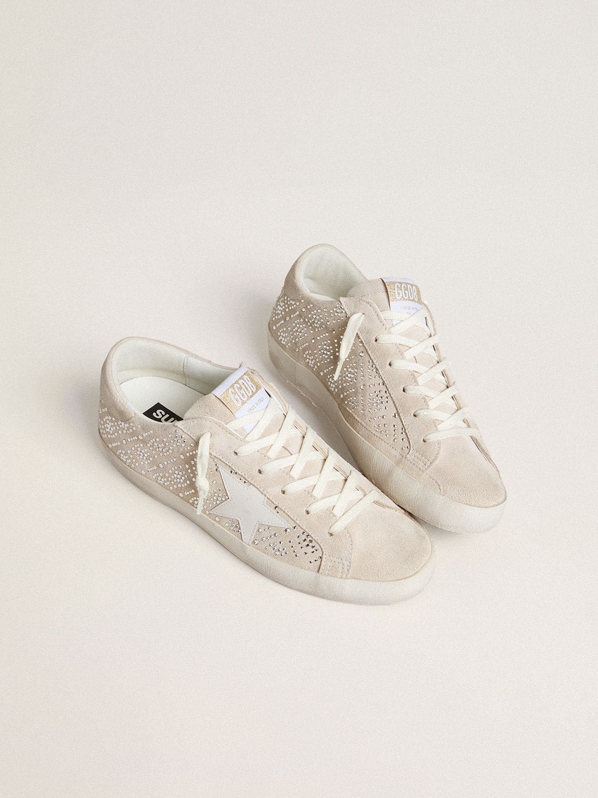 Golden Goose Women's Super-Star LTD in suede with Swarovski crystals and ice-gray leather star