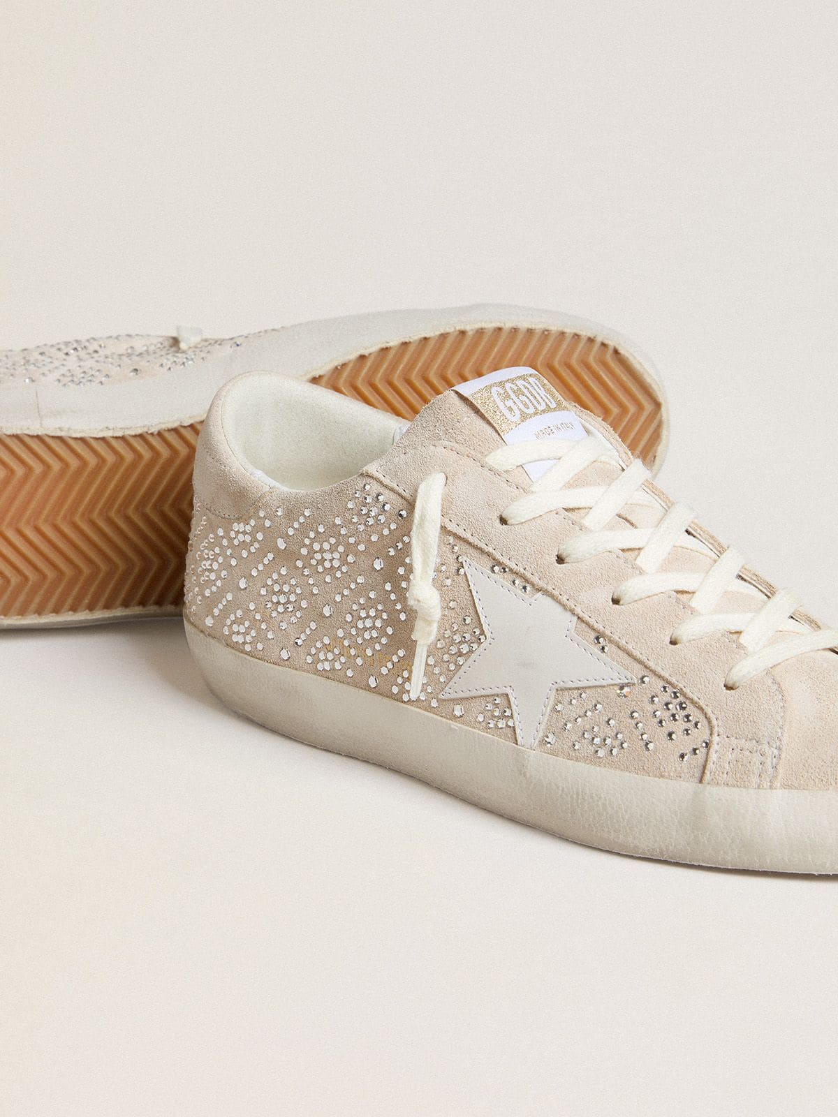 Golden Goose Women's Super-Star LTD in suede with Swarovski crystals and ice-gray leather star