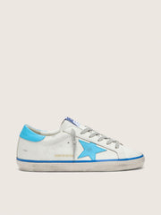 Golden Goose Women's Super-Star LTD in white leather with light blue leather star and heel tab