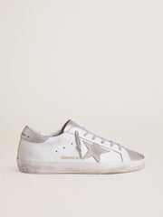 Golden Goose Women’s Super-Star with gray suede star and silver glitter inserts