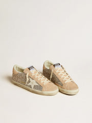 Golden Goose Women’s Super-Star in silver glitter with leather star and heel tab