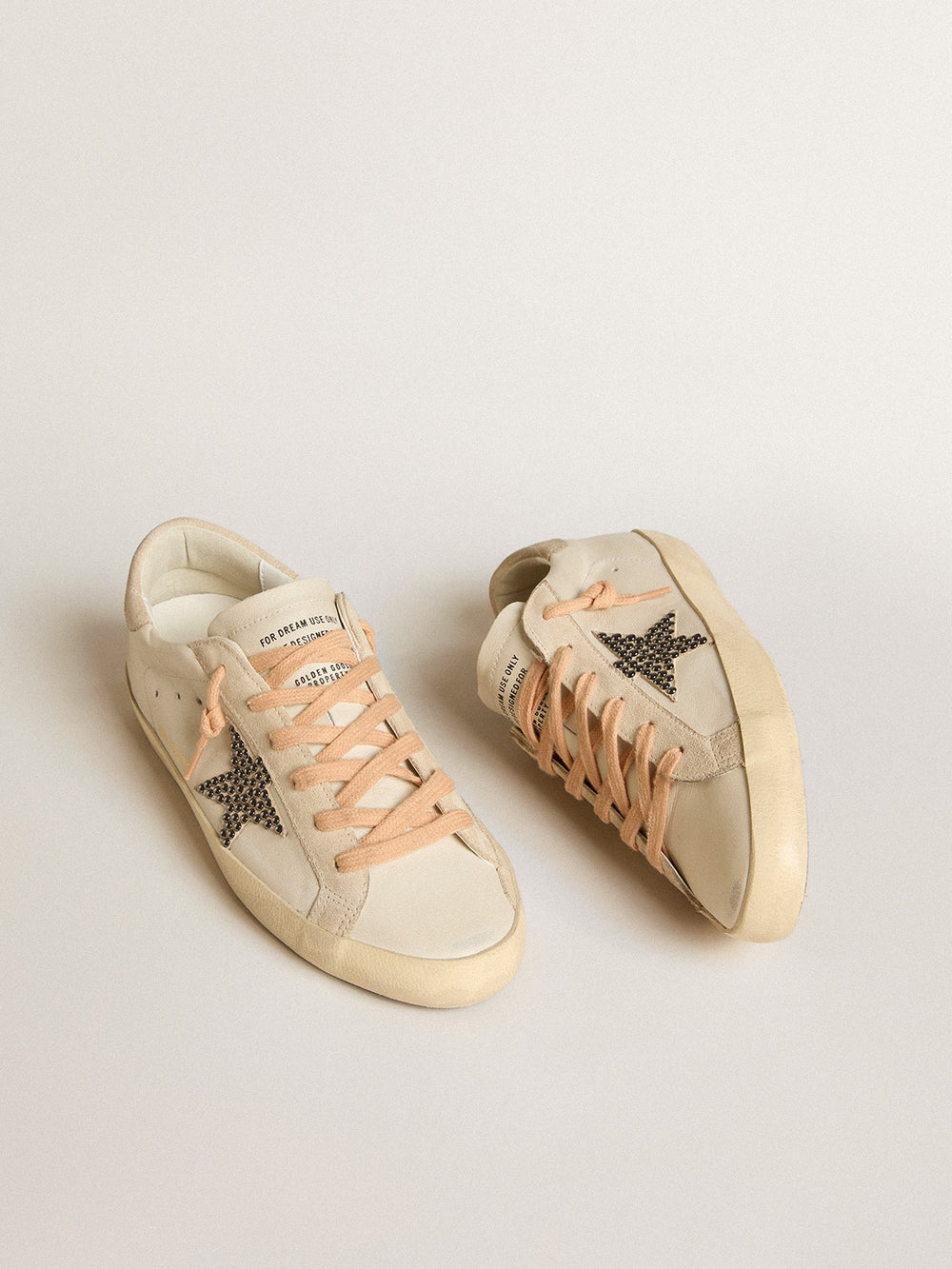 Golden Goose Super-Star LTD in leather with beige suede star with Swarovski studs