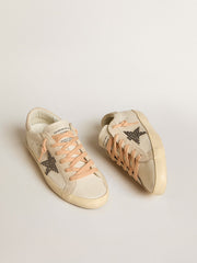 Golden Goose Super-Star LTD in leather with beige suede star with Swarovski studs