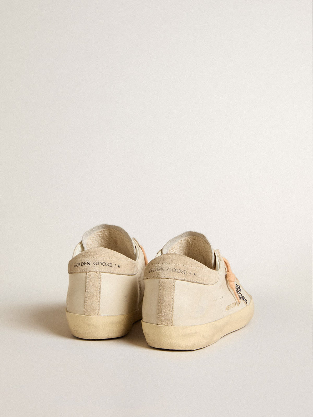 Golden Goose Super-Star LTD in leather with beige suede star with Swarovski studs