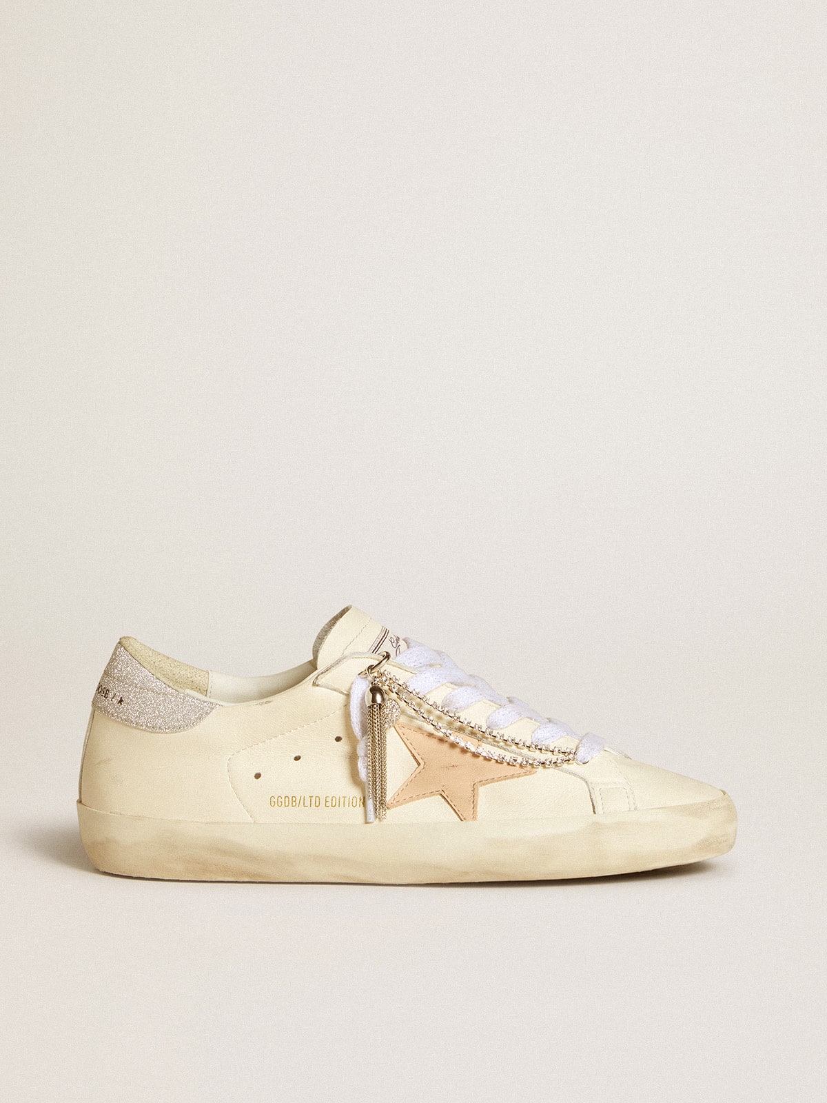 Golden Goose Women's Super-Star LTD in nappa leather with nude leather star and glitter heel tab