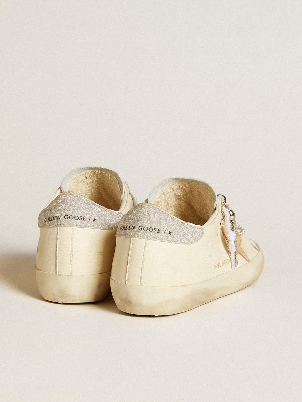 Golden Goose Women's Super-Star LTD in nappa leather with nude leather star and glitter heel tab