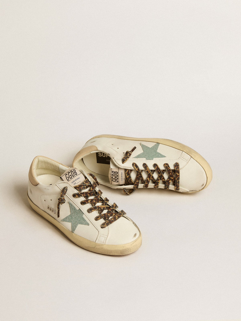 Golden Goose Women's Super-Star with gray glitter star and nude leather heel tab